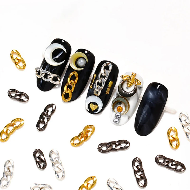 

1Pot Nail Art Blingbling Charm Stud Rhinestone Metallic Gold/Silver/Black Charm Luxury Chain 3D Rivet Embellishment Charms Decor