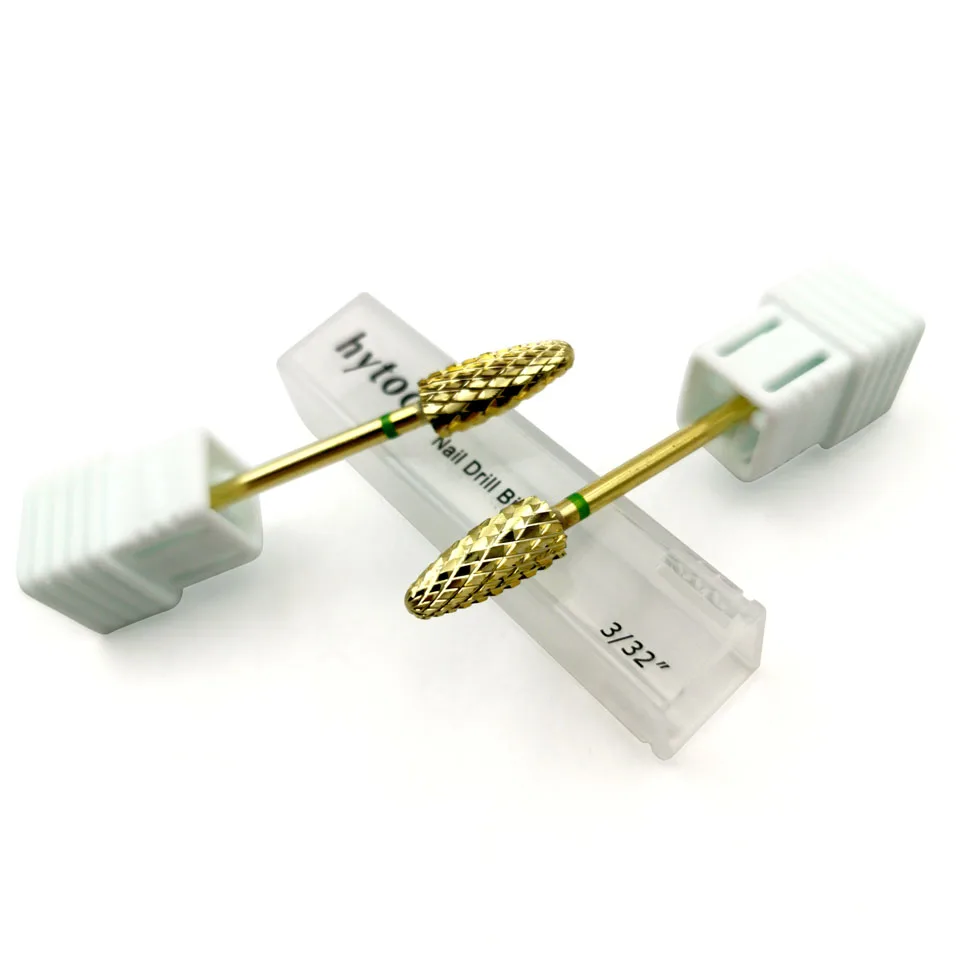 Конические карбидные сверла для ногтей HYTOOS с золотым покрытием 3/32 дюйма