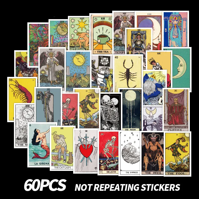 

10/60PCS Mixed Tarot Card Divination Stickers Travel Skateboard Suitcase Guitar Luggage Laptop Phone Waterproof Cool Stickers