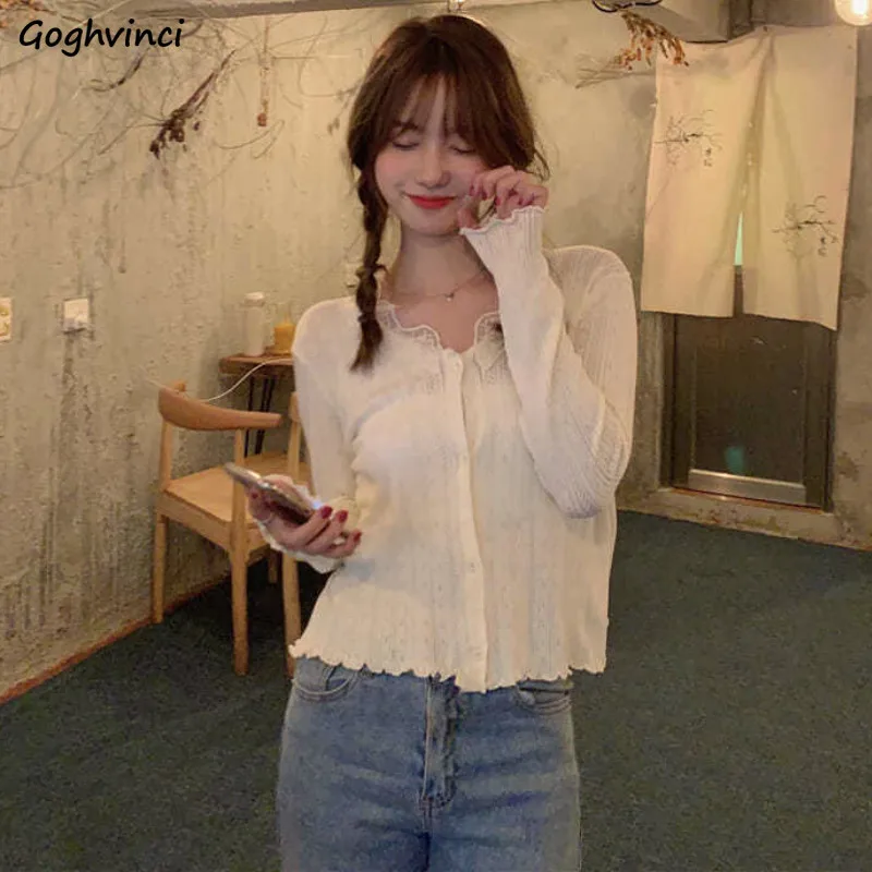 

Cardigan Women O-neck Lace Solid Single Breasted Full Sleeve Elegant Lovely Sweet Preppy Style Loose Ulzzang Daily Soft Females