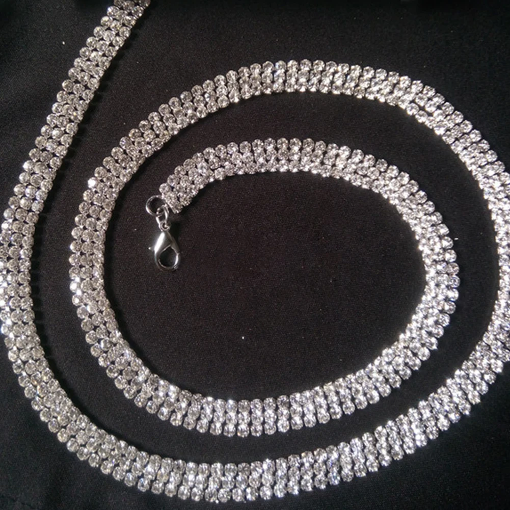 

Women Evening Party Accessory Crystal Rhinestone Jewelry Waist Chain Sexy Charm Diamond Anniversary Silver Long Belt Cocktail
