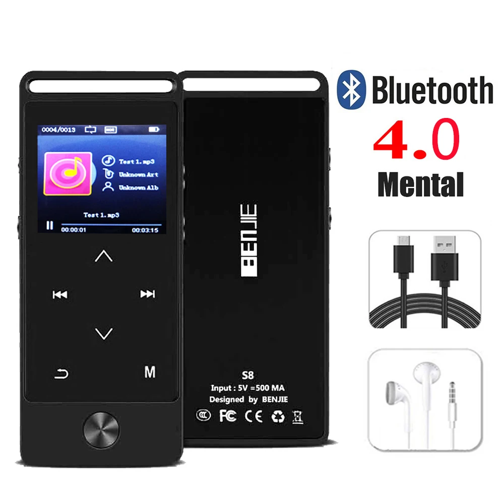 S8-Black mp3-плеер с шагомером, Bluetooth 4,2, встроенный динамик, металлический плейер с fm-радио, поддержка SD карты до 128 ГБ - Цвет: S8-Black