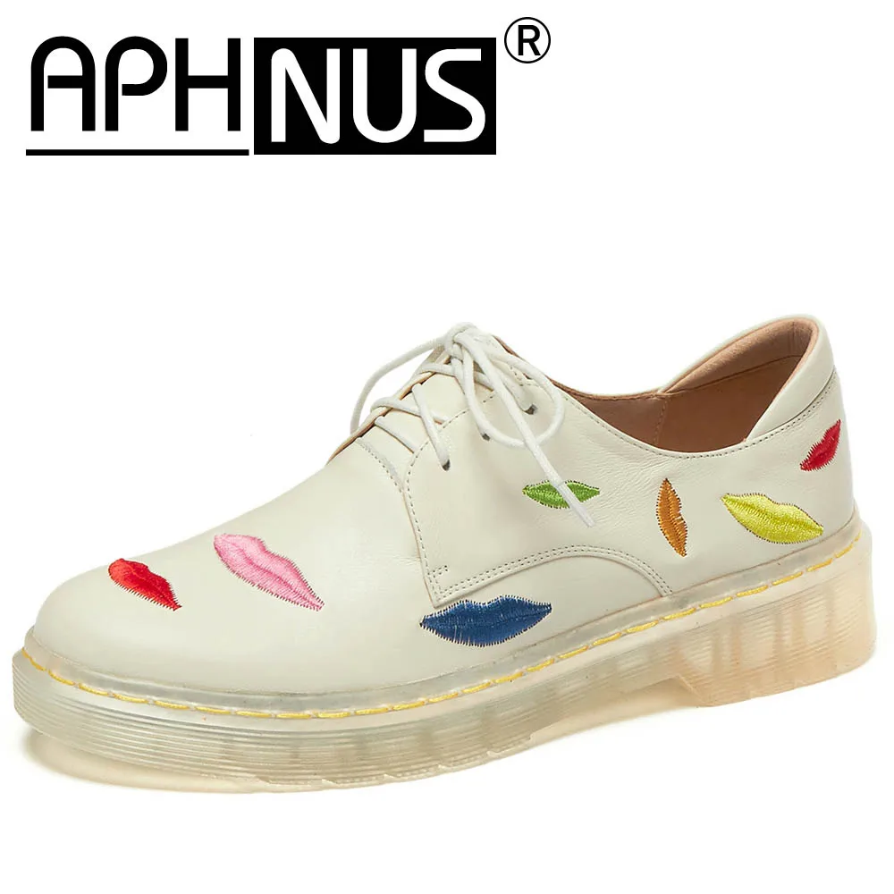 

APHNUS Womens Shoes Colour Lace Up Platforms Trifle Low Mid Heels Pumps Woman 2021 Shoes For Women New
