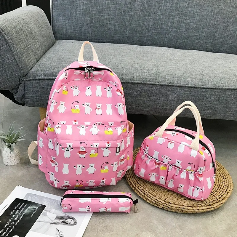 3 шт./компл. женские рюкзаки, милые школьные сумки с мультяшным рисунком для девочек-подростков, холщовые рюкзаки с принтом, женские сумки че...