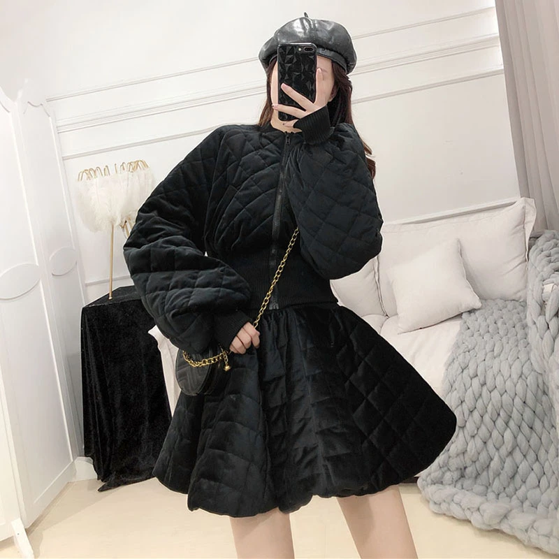Женский зимний комплект из 2 предметов Стеганая юбка пачка с высокой талией и