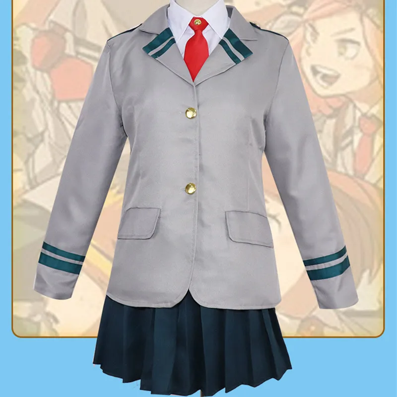 

Anime My Hero Academia Costumes Halloween Cosplay OCHACO URARAKA Uniform School uniform suit women Adult top Skirt sock tie Set