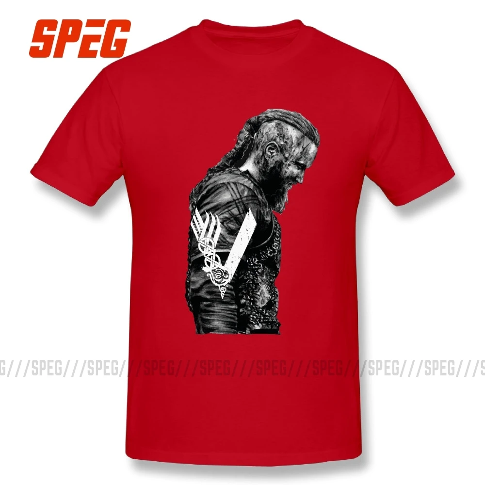Красный Футболки KING Ragnar Lothbrok Vikings Man Organnic, хлопок, футболки с коротким рукавом, популярные мужские футболки с круглым воротником - Цвет: Красный