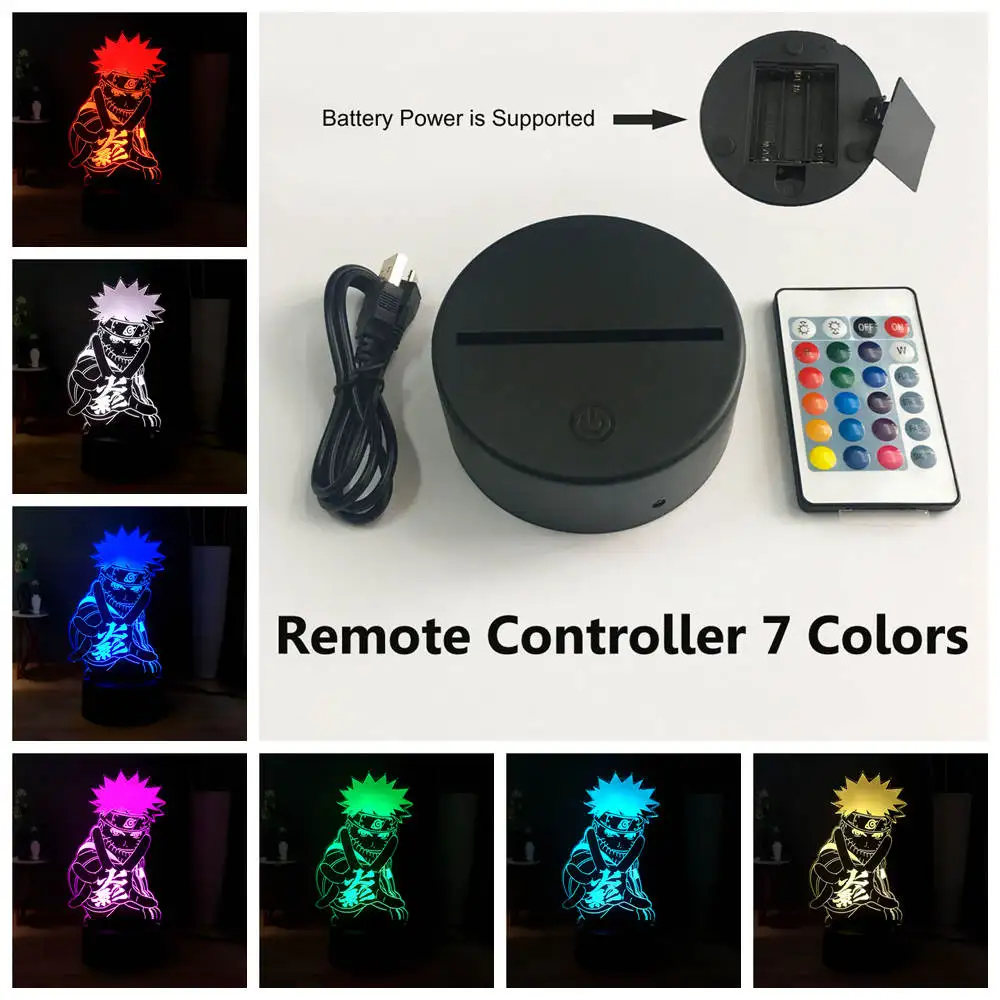 USB Remote 7 Colors Наруто USB переключатель прикроватная лампа RGB 7 красочная сменная настольная лампа Uzumaki Наруто светодиодный светильник для сна для ребенка огонь нация подарок ребенку - Испускаемый цвет: USB Remote 7 Colors