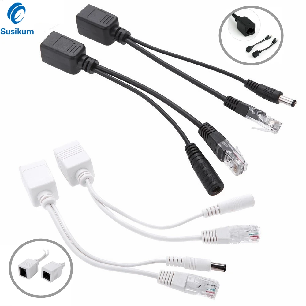 1 Piar POE Splitter Switch Cable Passive Power Over Ethernet Adapter Cable POE RJ45 Injector Power Supply 12-48V