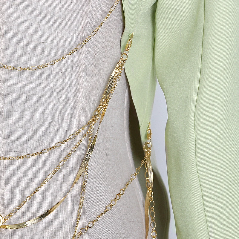 

SISPELL Backless Hollow For Female Blazer Coat Patchwork Metal Lapel Collar Long Sleeve Loose Women's Coat Streetwear New Tide