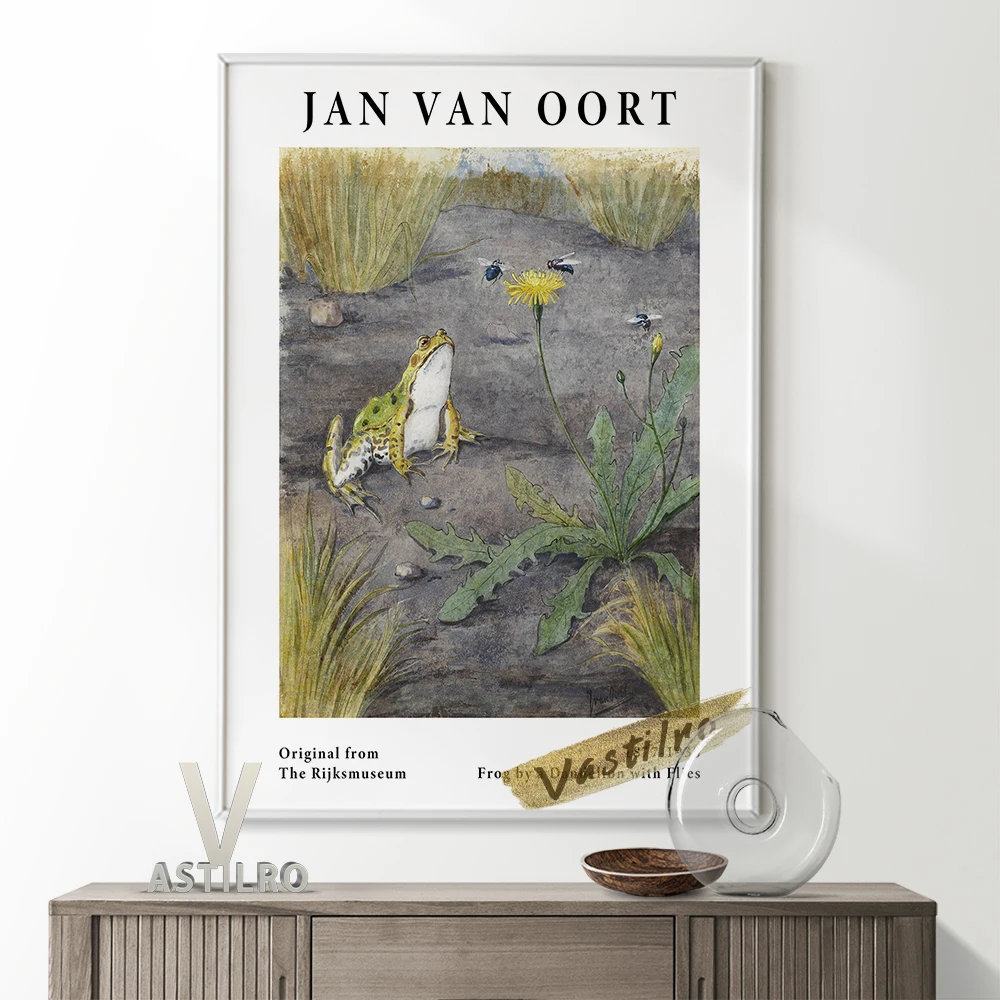 

Jan Van Oort Animal Illustration Exhibition Museum Poster Frog By Dandelion With Flies Canvas Painting Prints Art Home Decor