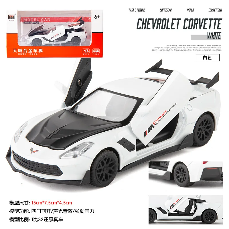 1:32 high simulation Corvette alloy pull back car model children's sound and light toy car ornaments for children gifts