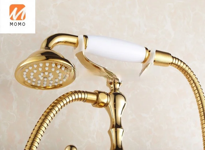 

Concealed in wall gold plating bath & shower faucet with telephone ceramic hand shower