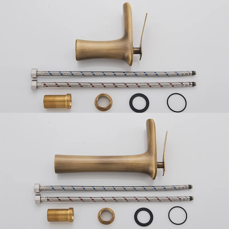 Смеситель для раковины Suguword с водопадом в ванной комнате, античной латунью, на пьедестале, для горячей и холодной воды, короткий и высокий тип.