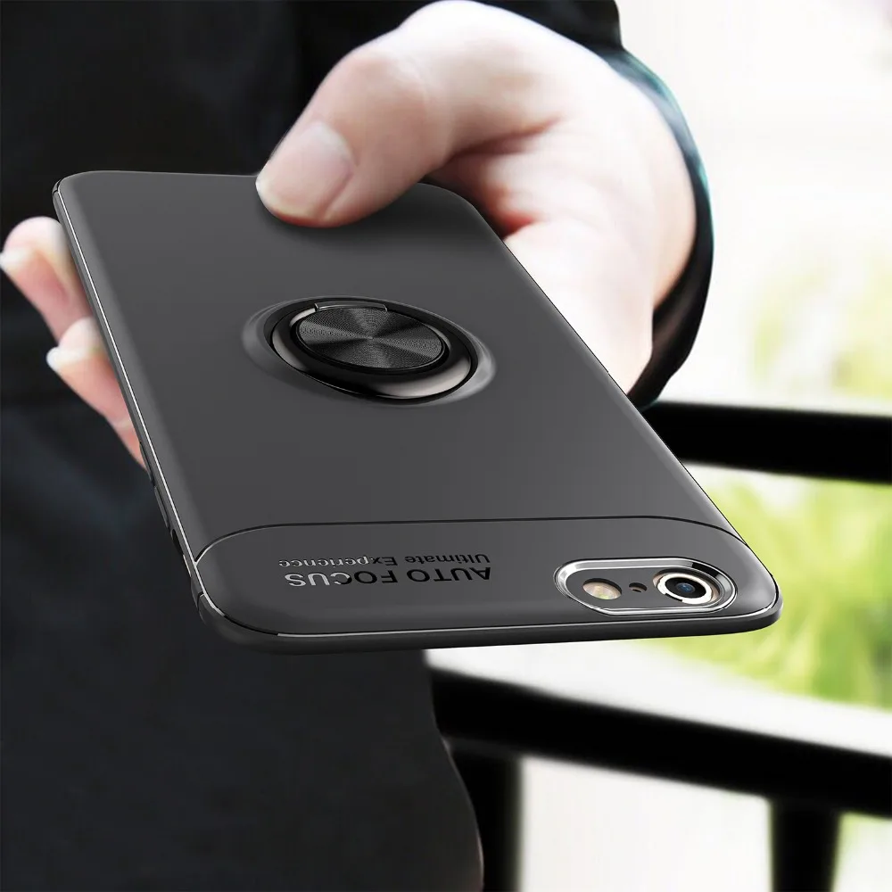 

Case for iPhone 12 mini 11 Pro Max XR XS 5 6 7 8 X SE 2020 Soft TPU Hidden Kickstand with Car Magnet Ring Cover Phone Fundas