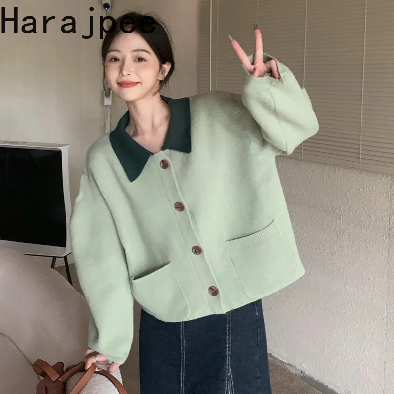 

Женский вязаный кардиган Harajpee, однобортный офисный свитер с отложным воротником и карманами, Осень-зима 2021