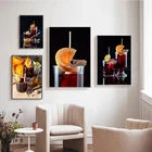 Картина на холсте с оранжевыми фруктами и красным вином, постеры в скандинавском стиле, Современные художественные настенные картины для кухни, комнаты, украшения дома