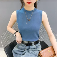 women sleeveless knitted vest summer o neck tank top camisole blouse slim tops female knitwear sexy thin sweater vests
