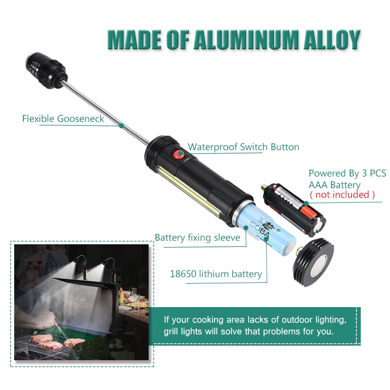 TEENRA 1Pcs Portable Barbecue Light Magnetic 360 Degree Adjustable LED Multipurpose Waterproof BBQ Tools | Дом и сад