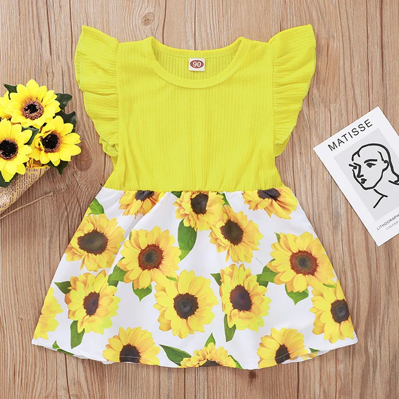 Летняя одежда для детей повседневное желтое красное платье маленьких девочек с