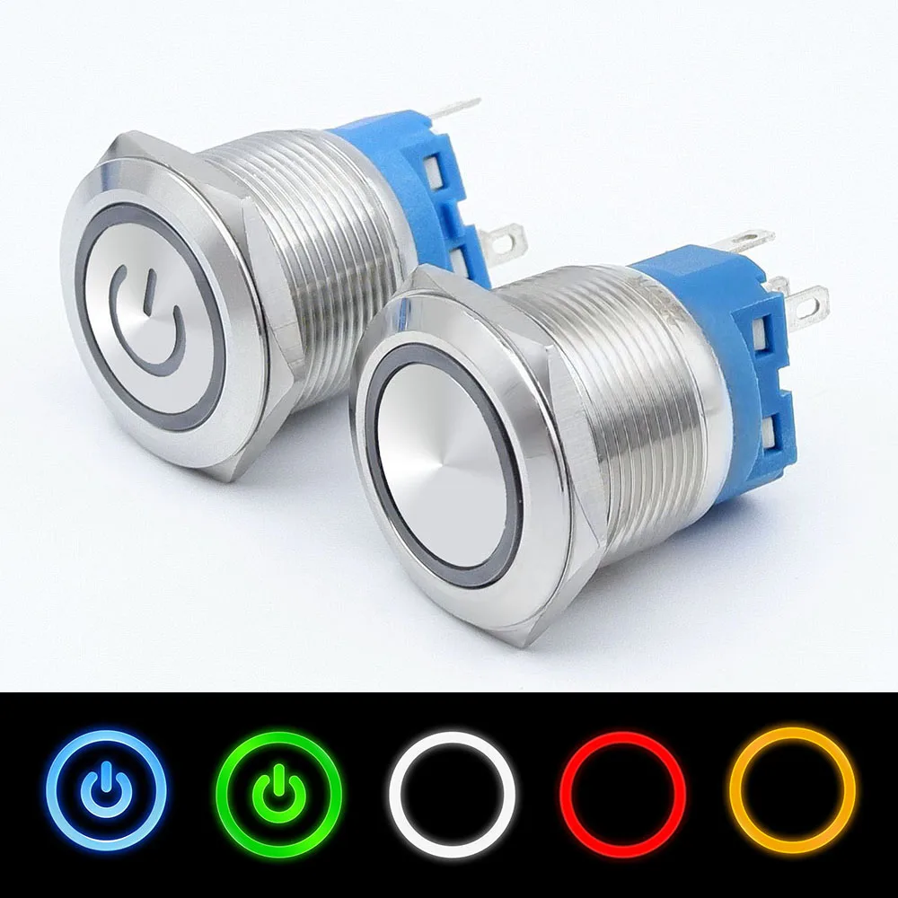 

40 pcs 22mm Metal Push Button Switch Waterproof Momentary Latching Flat Circular LED Light PC Power Button 1NO1NC 12V 5V 220V 3V