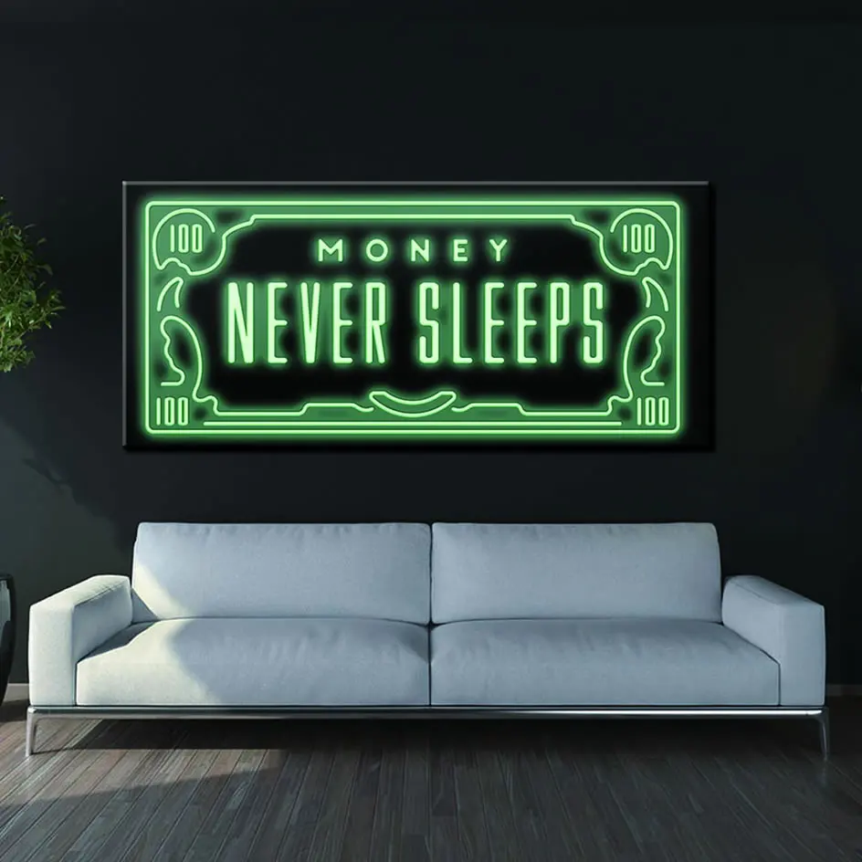 Money Never Sleep Hd холст печать скандинавские цитаты письмо деньги искусство домашний
