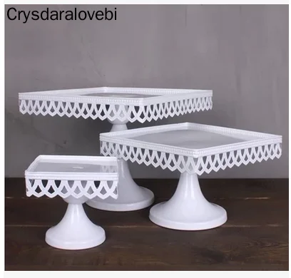

3 Size European Style Wedding Table Square Cake Stand Iron Tall Cake Fruit Tray Lace Single Cupcake Stand