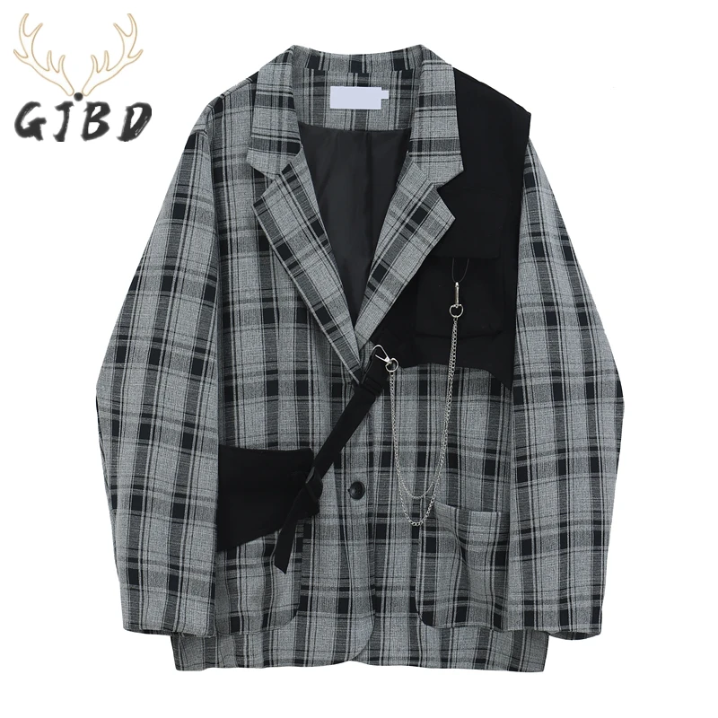 Vintage Plaid Harajuku Blazers Women Oversized Suit Jackets Streetwear Y2K Chic Design Ladies Outwear Fashion Clothes Baggy Coat