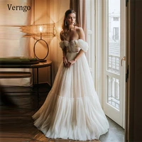 verngo 2021 new design dotted tulle sweetheart wedding dresses off the shoulder short sleeves slim floor length bridal gowns