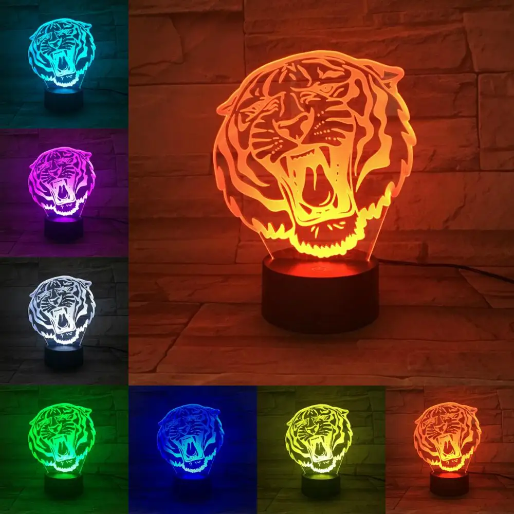 3D лампа Muticolor Tiger абстрактный акриловый светильник украшение для домашнего