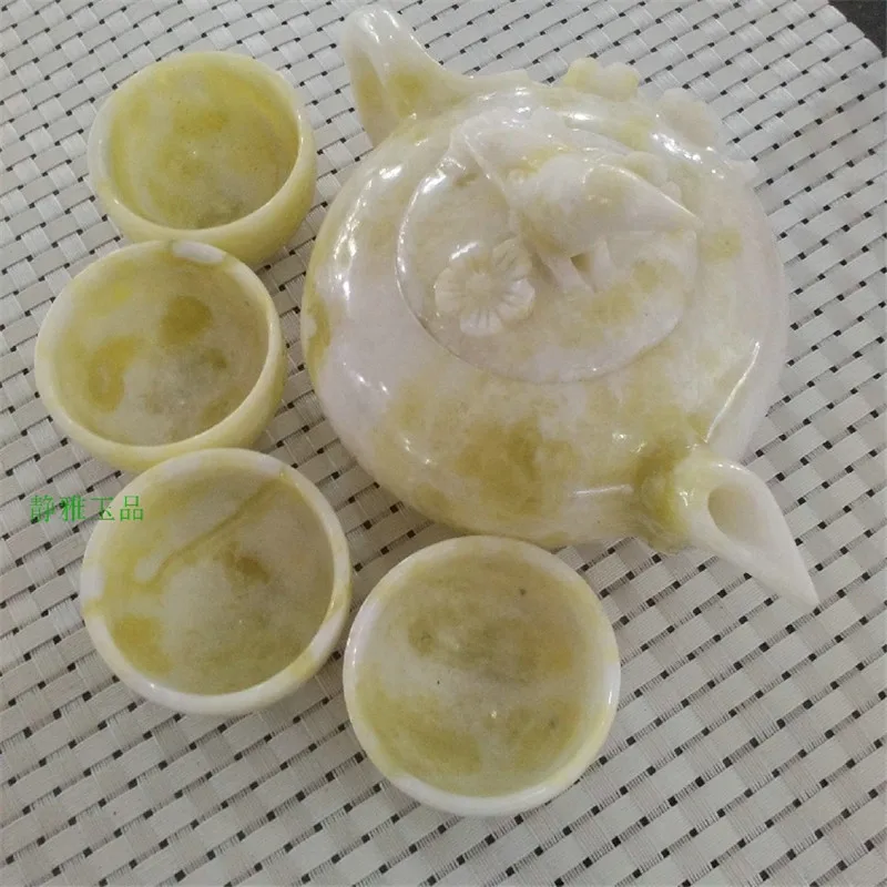 Китай ручная работа Нефритовая резьба натуральный нефрит кунгфу чайники и миски