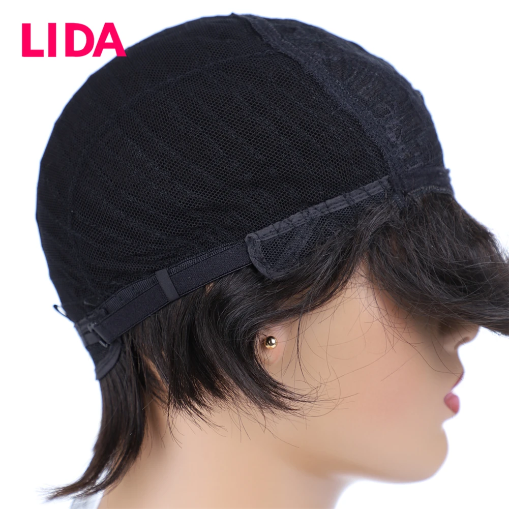 LIDA Non-Remy индийские прямые короткие человеческие волосы парики для женщин 150% плотность полный машинный 6 дюймов короткий парик