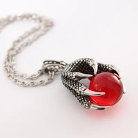 punk style jewelry red dragon claws bead gothic men pendant necklace silver color stainless steel chain necklace with gift bags