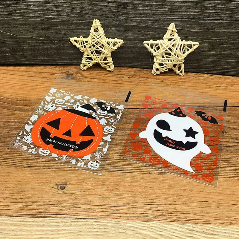 

100pcs Happy Halloween Candy Bag Gift Cookie Bags Biscuits Snack Plastic Packaging Bags Halloween Party Decoration Supplies