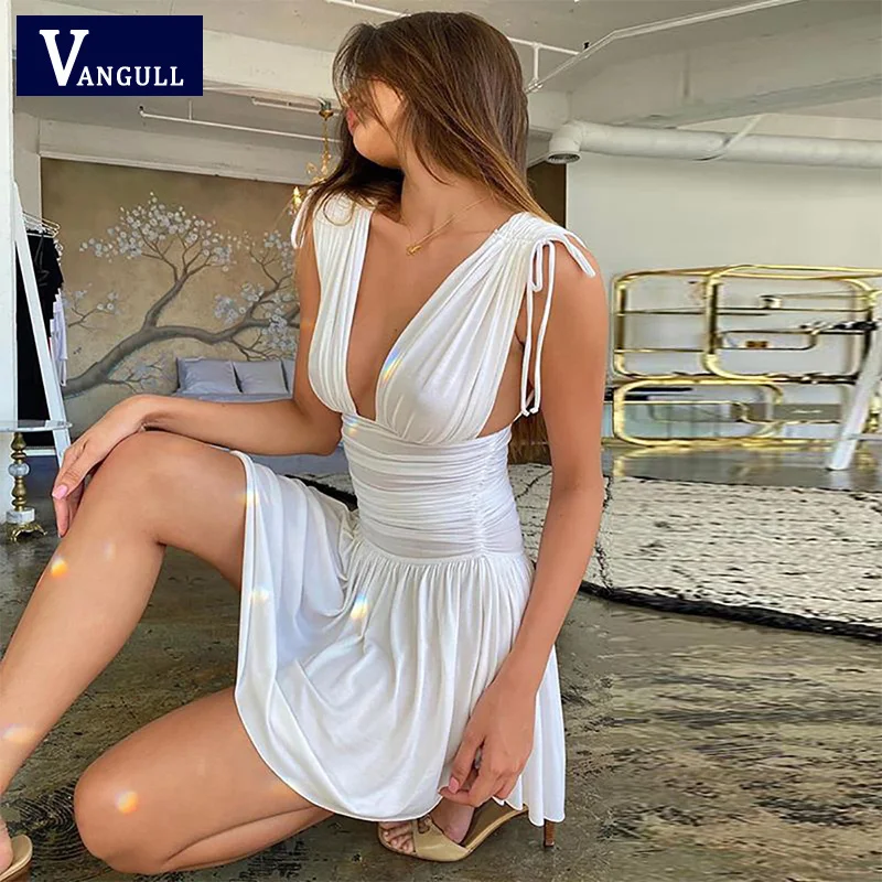 Vangull плиссированная кружевная юбка с глубоким v-образным вырезом без рукавов