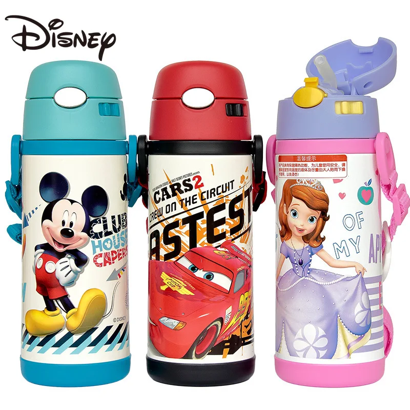 

Disney children's thermos cup, kindergarten straw type, drop proof and convenient drinking pot with straps stainless steel cup
