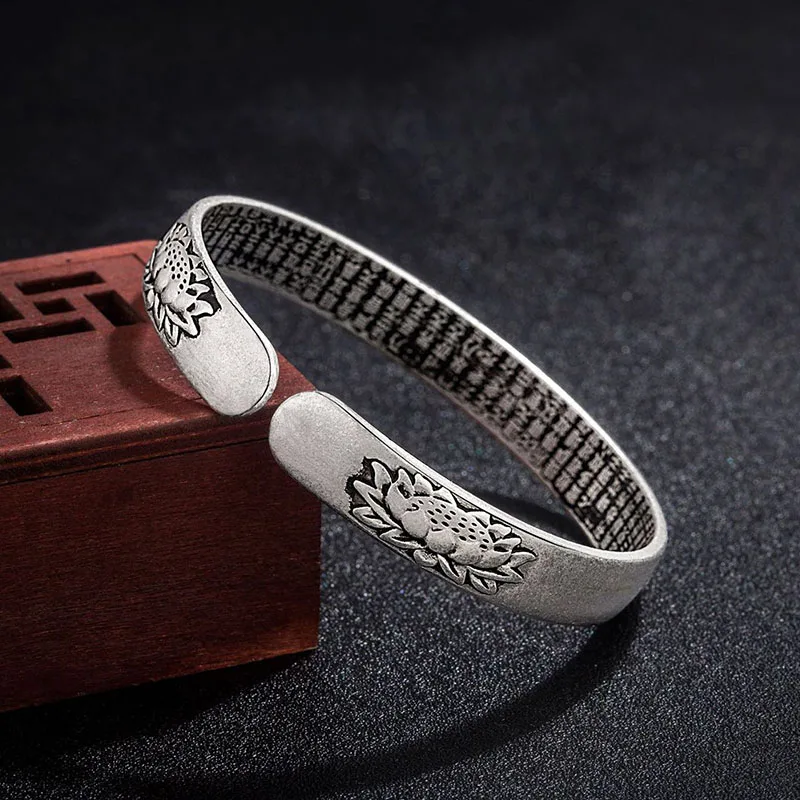 

Hot Sale Authentic 925 Sterling Silver Retro Fashion Lotus Bracelet Personality Simple Couple Models Open Bracelet