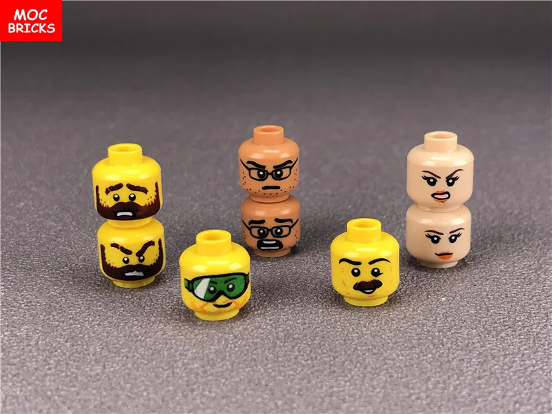 10 шт./лот MOC кирпичи фигурка головы выражение двойного лица сделай сам Мини-куклы