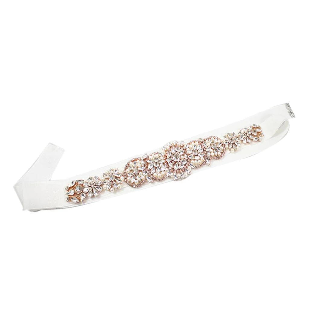 

Diamante Crystal Wedding Dress Belt Bridal Sash Beaded Pearl Waist Belt