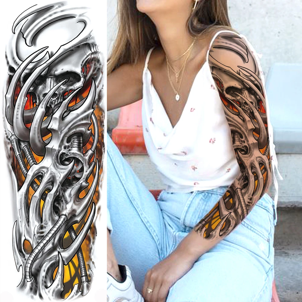 Временная татуировка с черепом смерти длинным рукавом для мужчин и женщин