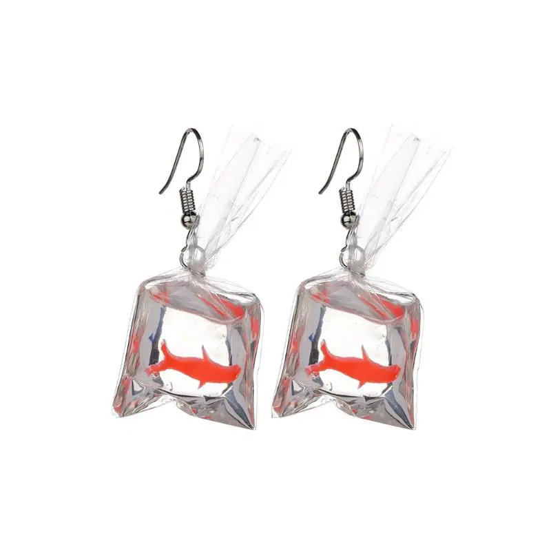 

Women Funny Goldfish Water Bag Shape Dangle Hook Earrings Charm Jewelry Gift