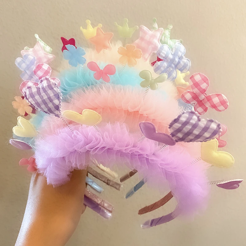 

New Girls Cute Heart Flower Lace Hairbands Party Headband Hair Ornament Tiaras Kids Lovely Hair Hoops Fashion Hair Accessories