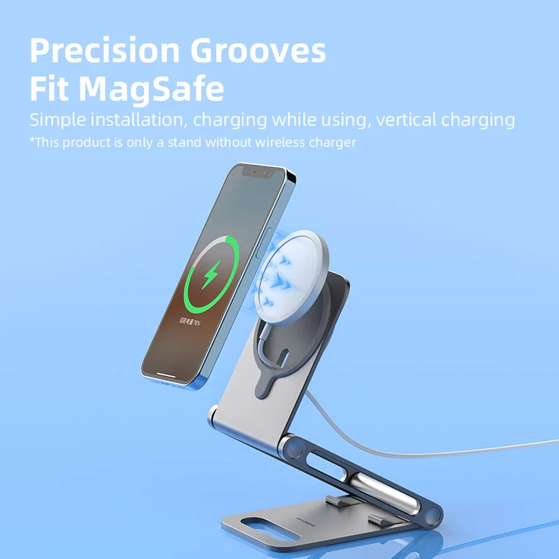 hagibis phone stand for magsafe charger adjustable foldable aluminum desk phone holder for iphone 1212 pro12 mini12 pro max free global shipping