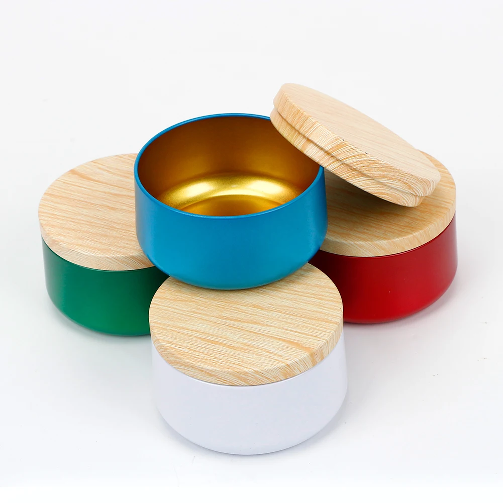 

6pcs Luxury Candle Jar with Wood Pattern Lid Bulk Round Candle Container Tins Empty Storage Box for DIY Skin Care Beauty Samples