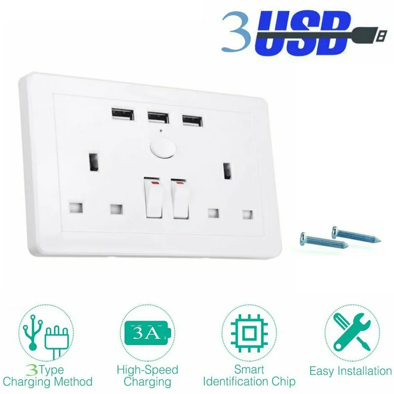 Розетка с двумя стенками 2 комплекта 3 usb портами быстрое зарядное устройство