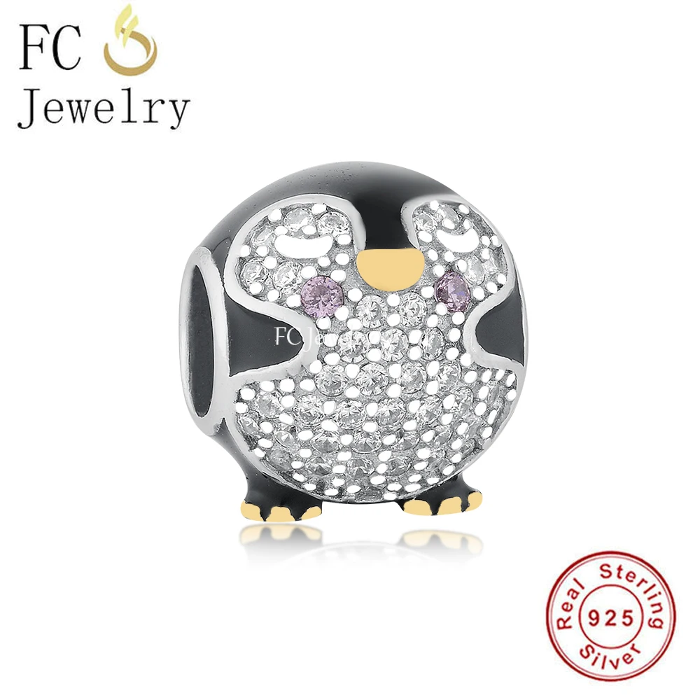 

FC Jewelry Fit Original Pan Charms Bracelet Real 925 Silver Black Baby Penguin Gold Color Foot Bead For Making Berloque 2022