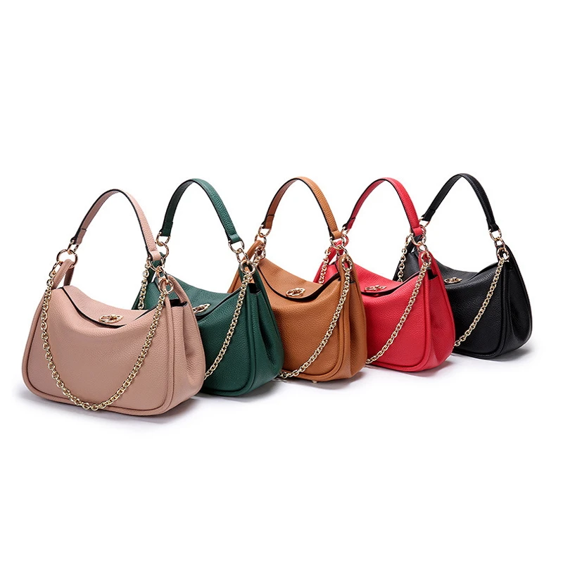 OLN Designer Chain Hobo Bag for Women Fashion Litchi Pebble Leather Female Lock Shoulder Bags Luxury Ladies Crossbody Handbag