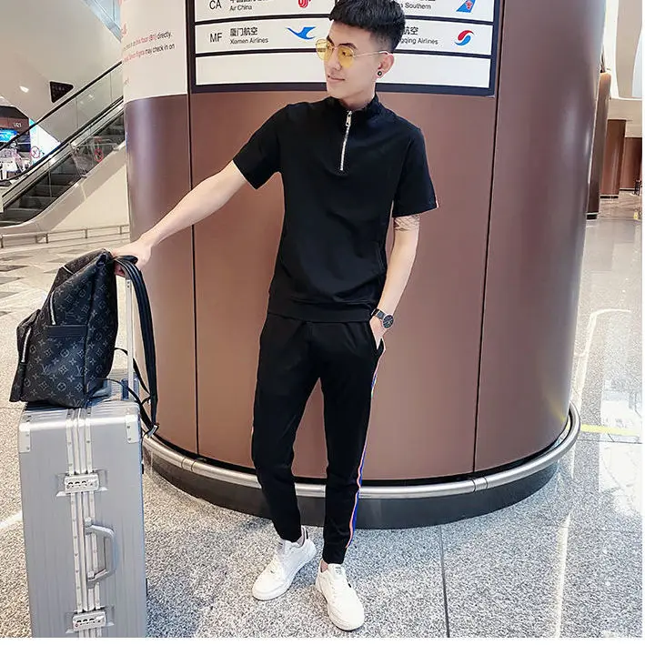 

Men's large 2021 new sports leisure suit spring and summer short sleeve pants two piece set