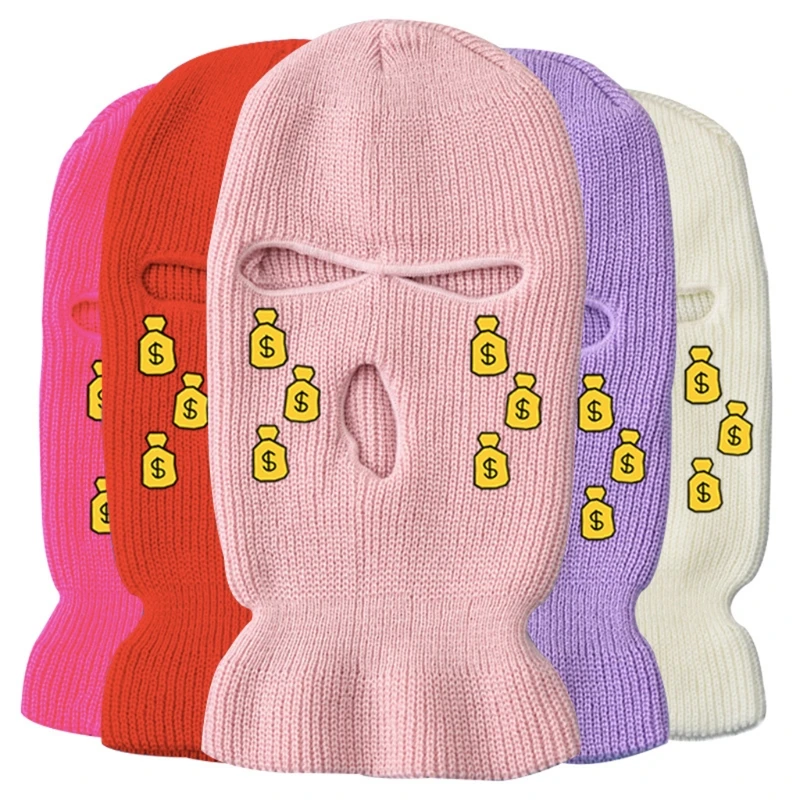 

634C 3 Holes Knit Hat Dollar Embroidery Beanie Hat Party Costume Face Mask Men Women