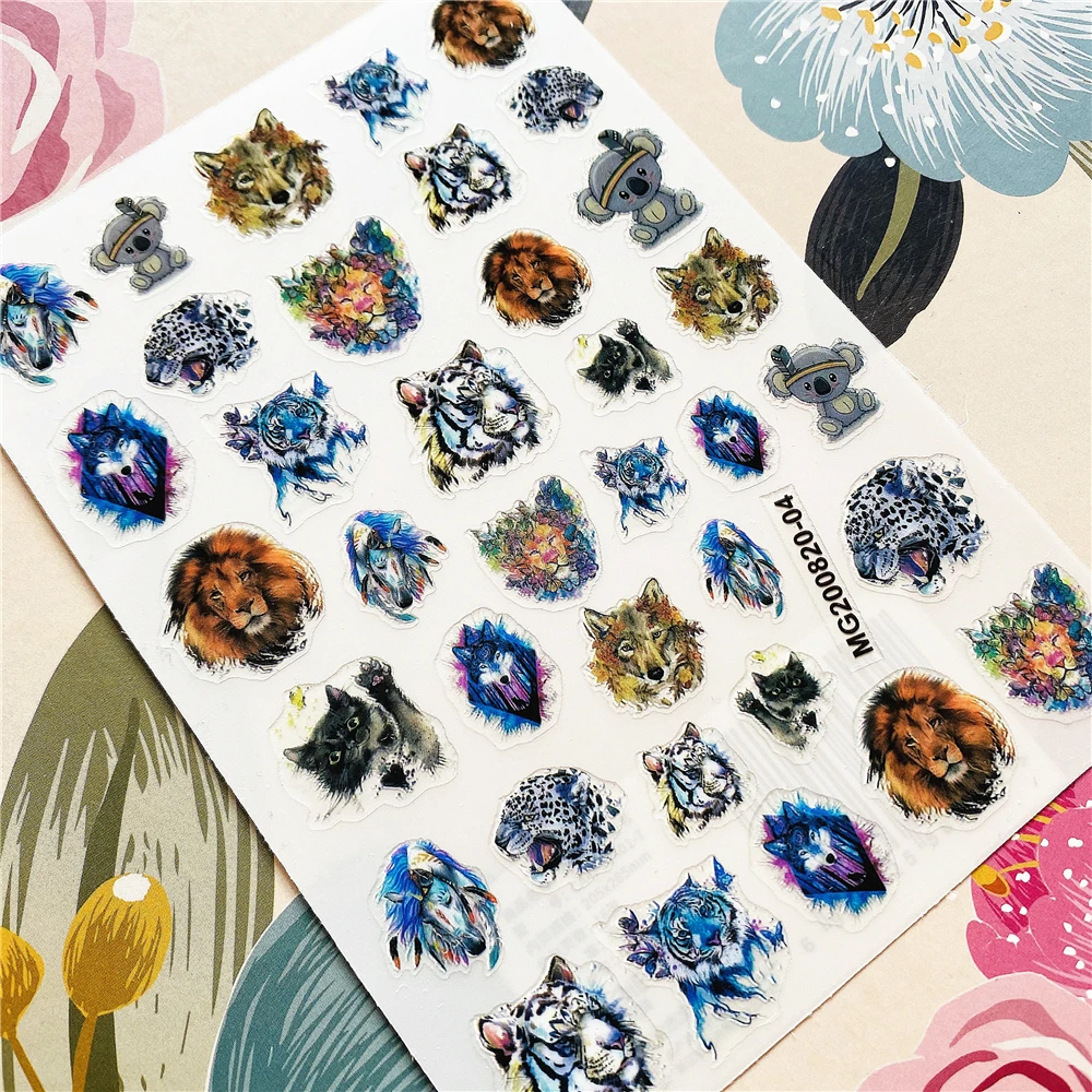 Искусственная голова тигра льва волка 3D наклейка на тыльную сторону для ногтей